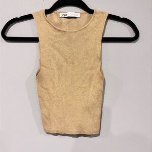 Zara Gold Glittery Ribbed Cropped Tank Top